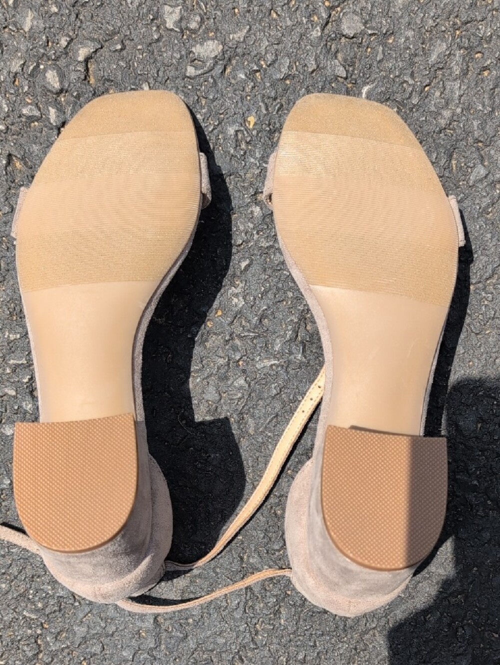 Madden Girl Taupe Suede Ankle Strap Block Heel Sandals - Picture 3 of 5